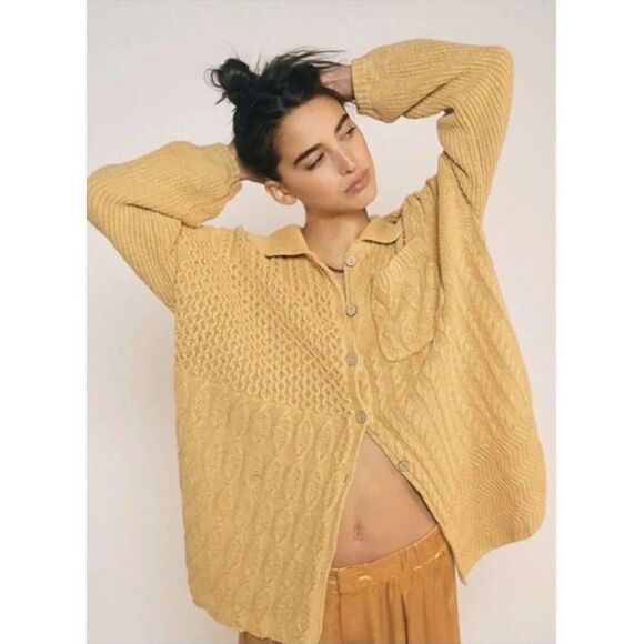 Free People Sweaters - Free People Say Anything Cardi in Apricot Sz S Sweater Cardigan Chunky Cotton